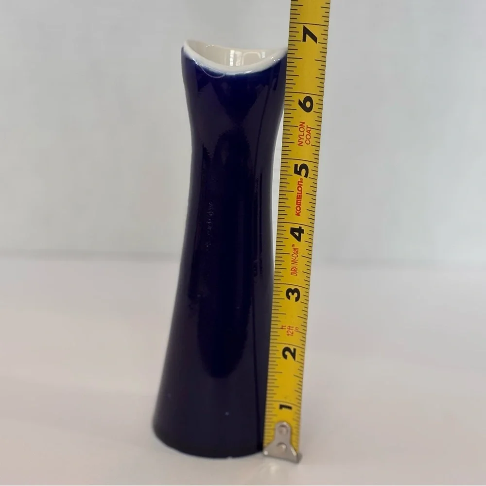 Vtg H F Coors China Restaurant Ware 250 Bud Vase Navy Blue & White 6.5” USA